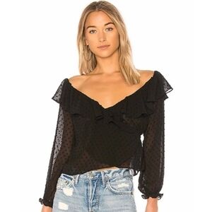 Marjorelle Revolve Black Swiss Dot Wrap Blouse Size XS